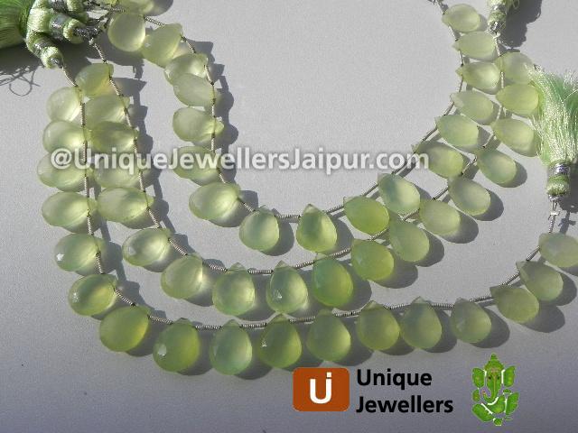 Apple Green Chalsydony Faceted Pear Beads